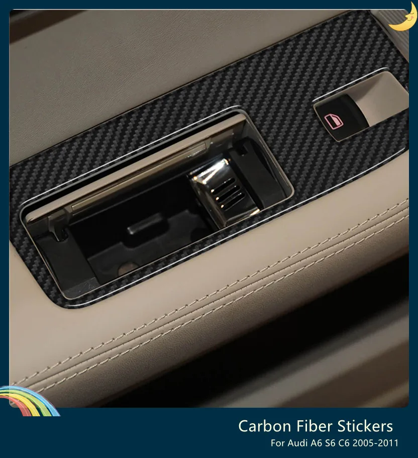 

For Audi A6 S6 C6 2005-2011 Carbon Fiber Car Windows Switch Control Panel Frame Trim Cover Decoration Sticker