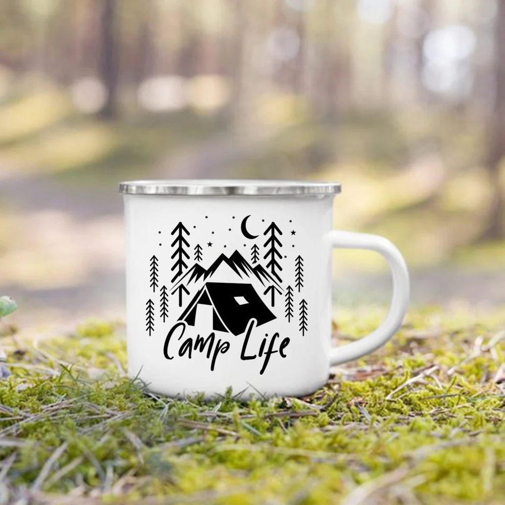 Sometimes Nature Is All You Need Print Enamel Mugs Camping Coffee Handle Cup Nature Hiking Water Tea Mug Holiday Travel Gift Cup