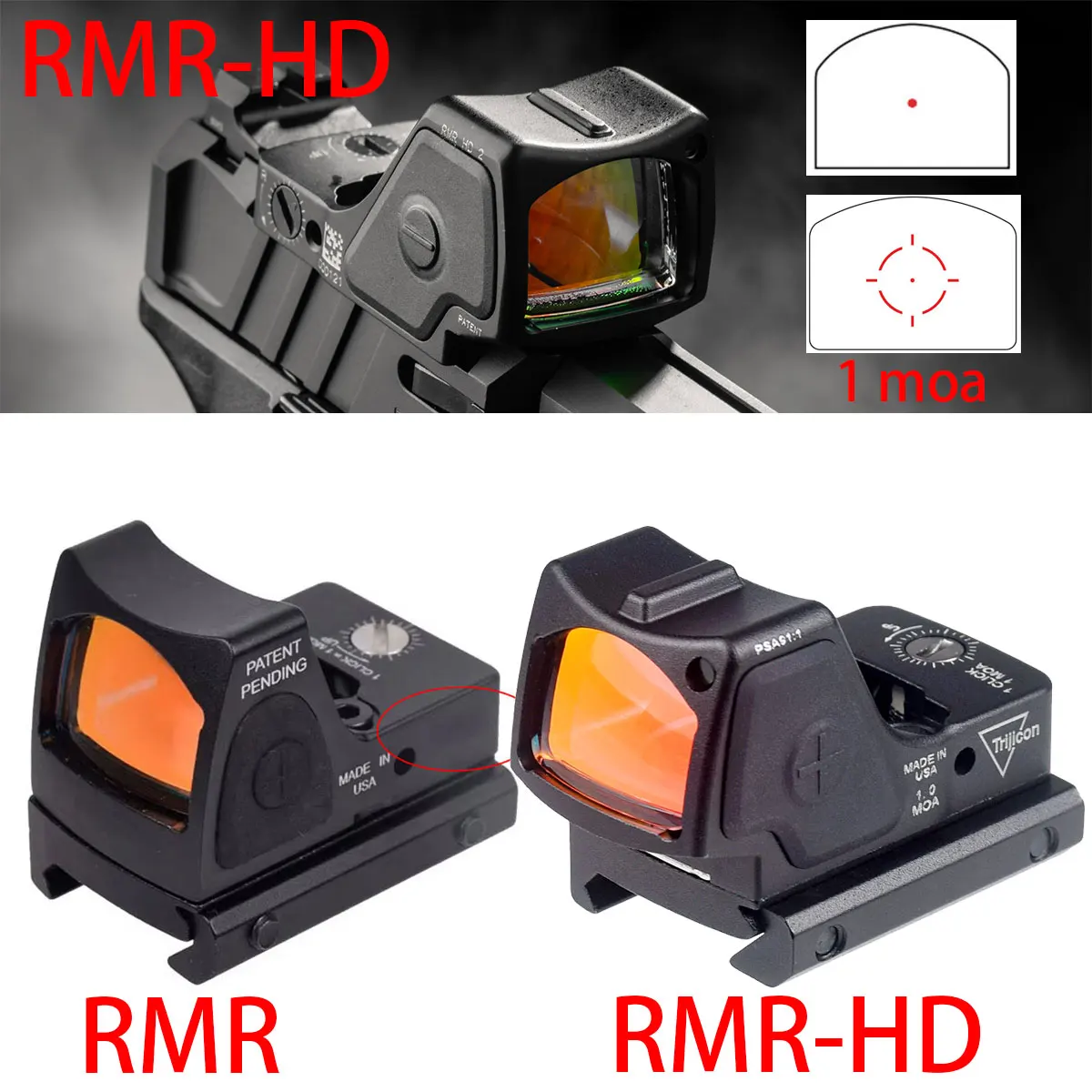 Trijicon RMR Glock Green Red Dot Sight Rear Mount Plate Base Tactical Airsoft RMR-HD MOS Glock19 Glock17 9mm 9x19mm Pistol