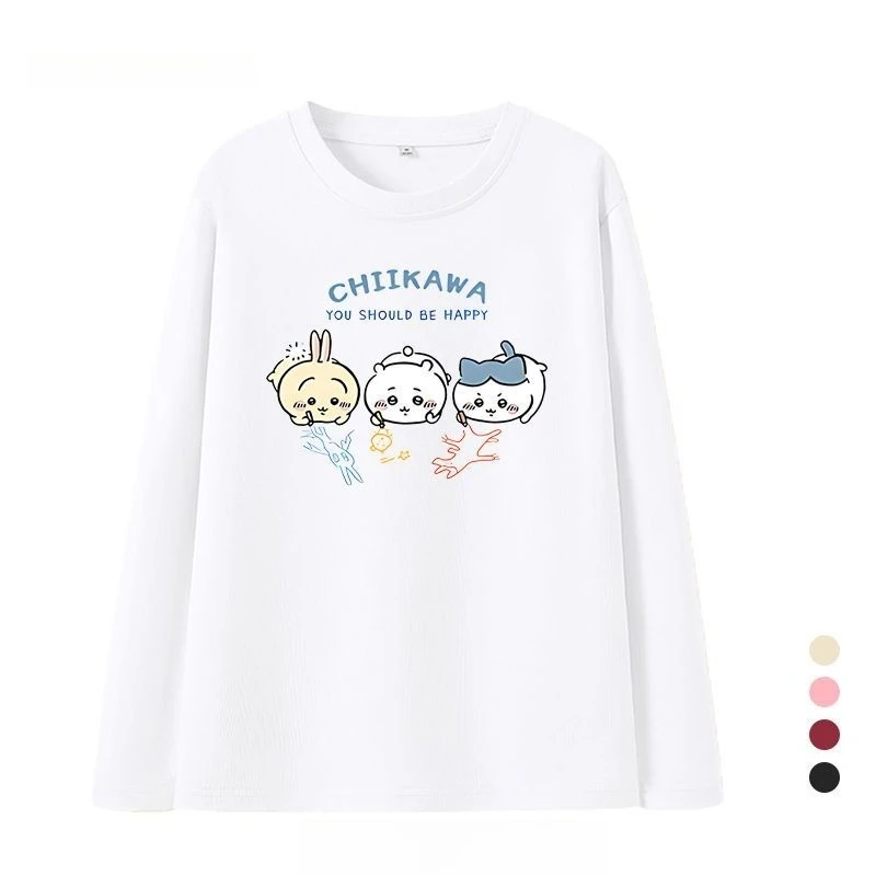 Hot Chiikawa Long Sleeve T Shirt Raglan Sleeve Pure Cotton Soft Comfortable Breathable Skin Friendly Loose Fit Casual Base Layer