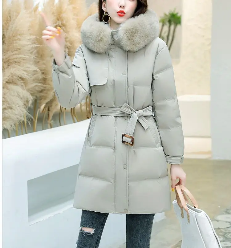 2025 Winter New Women's Down Jacket Women's Fashion Slim Thicken Waist Hooded Coat Female Windproof Warm Long Pike Overcoat