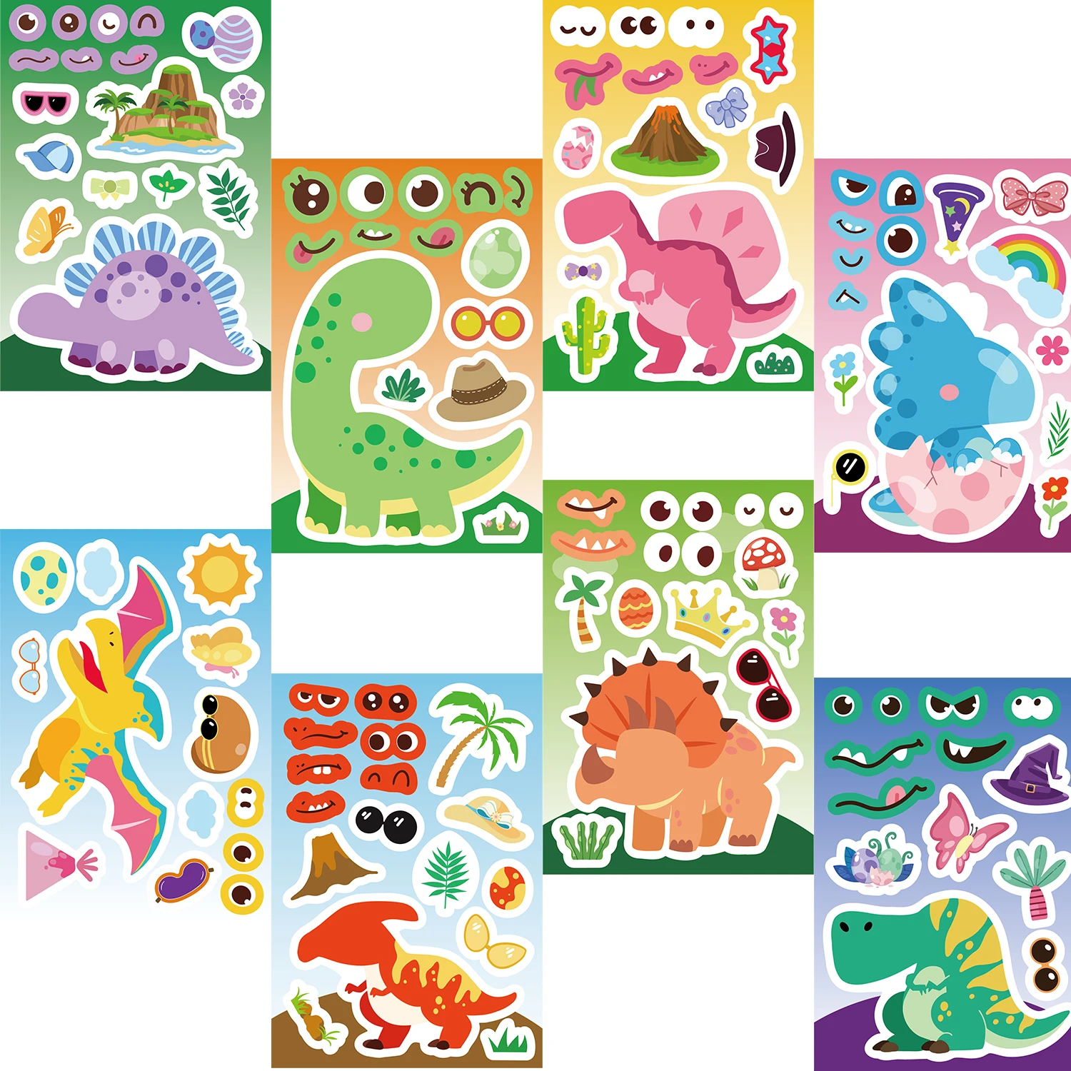 8/16/24PCS Creative Dinosaur Cartoon Collage Stickers DIY Game Stickers Animal Craft Laptop Skateboard Stickers