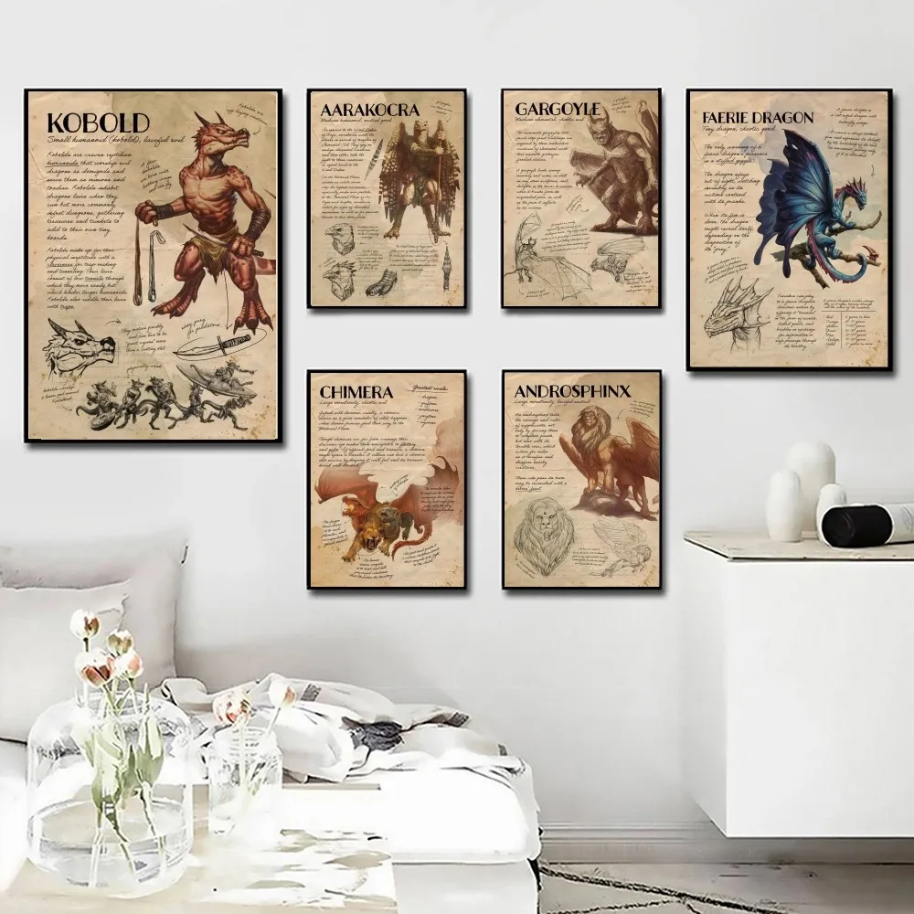 1pc Game Dragons And Dungeon Creatures Poster Poster Art Print Bar Living Room Furniture Decor