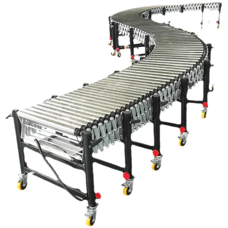 Power Drum Line Conveyor Telescopic Conveyor Belt Adjustable Turning Loading Electric Assembly Line Roller Conveyor