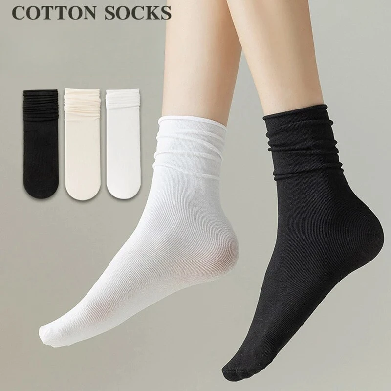 1 Pairs Thin Ice Silk Women's Long Tube Socks Summer Cool Mid Calf Socks Black and White Ice Ice Socks Pile Pile Ladies'