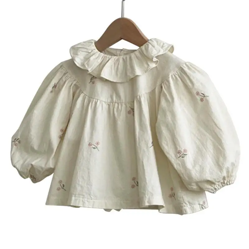 Childrens Blouses Korean Childrens Clothing Baby Embroidered Loose Version Big Collar Doll Lovely Shirt Girls Shirt