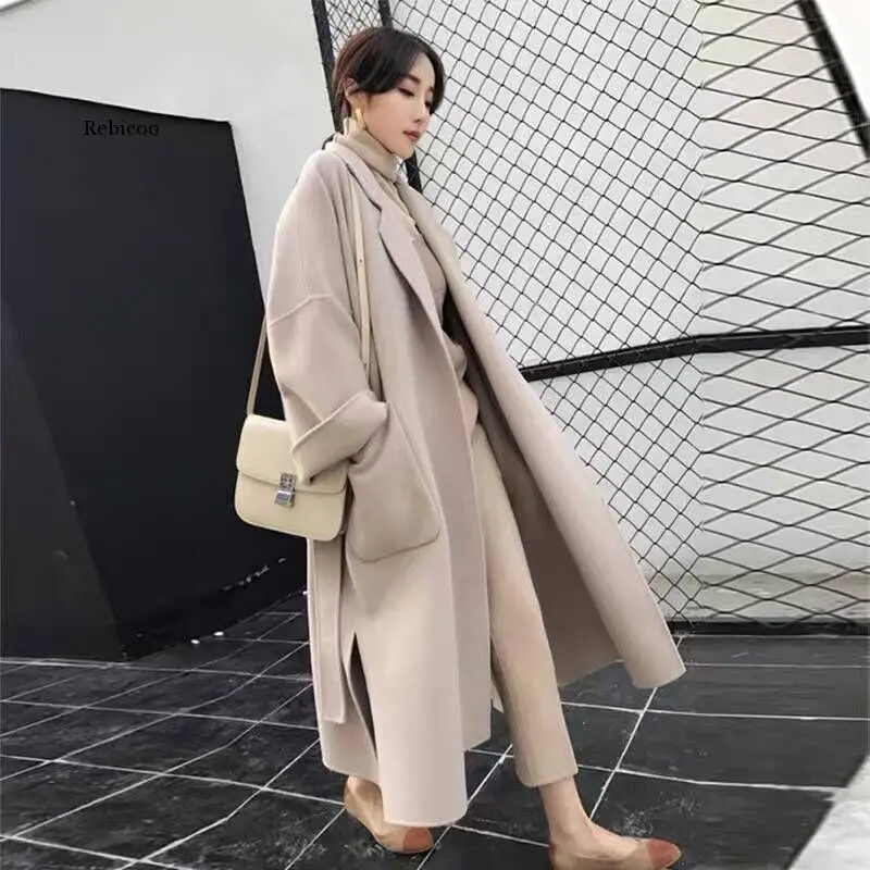 Soprabito in Cashmere donna di media lunghezza autunno inverno 2022 popolare versione coreana cappotto di lana da donna allentato stile collegiale