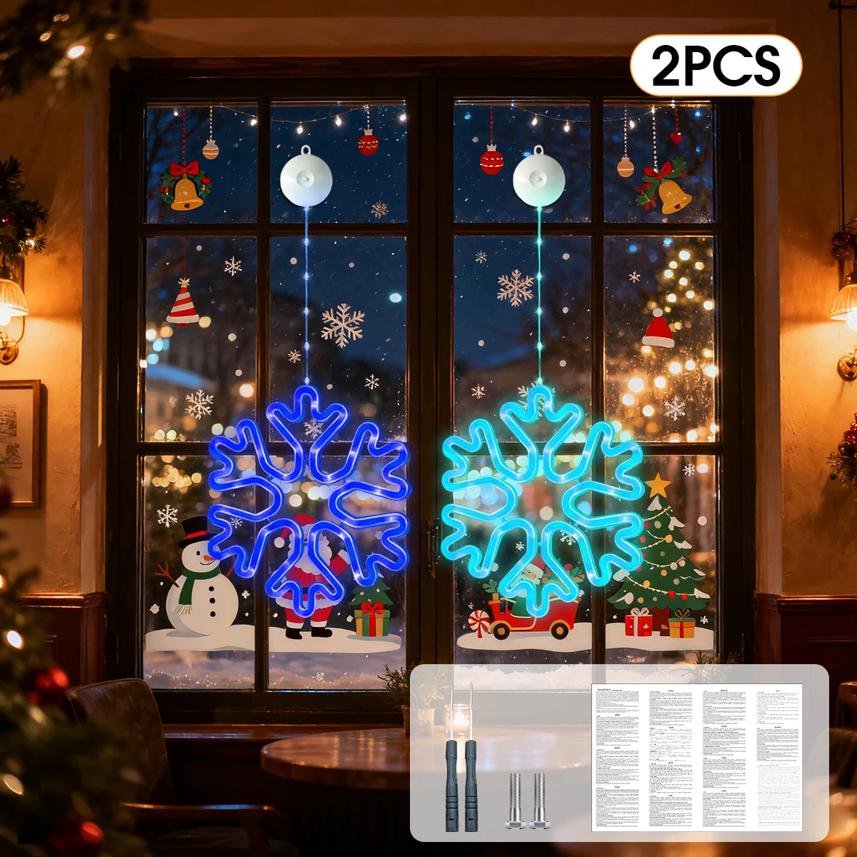 Warm/Multi-color  Window Snowflake Lights, 8/12 Lighting Modes, Battery Powered LED Snowflake lights for Christmas,Holiday