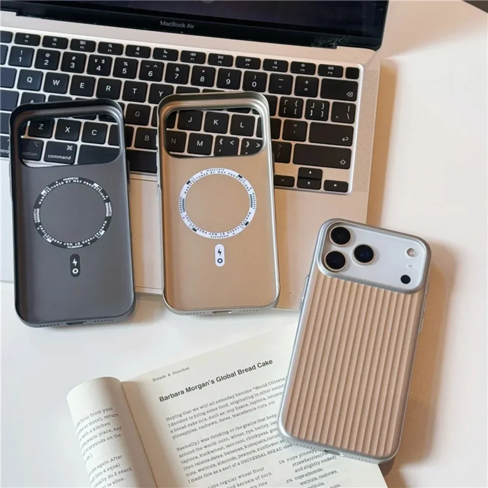 Electroplated 3D Stripes Pattern for Magsafe Magnetic Case For iPhone 17 17Pro 16 15 14 Pro Max Matte Shockproof Hard PC Cover