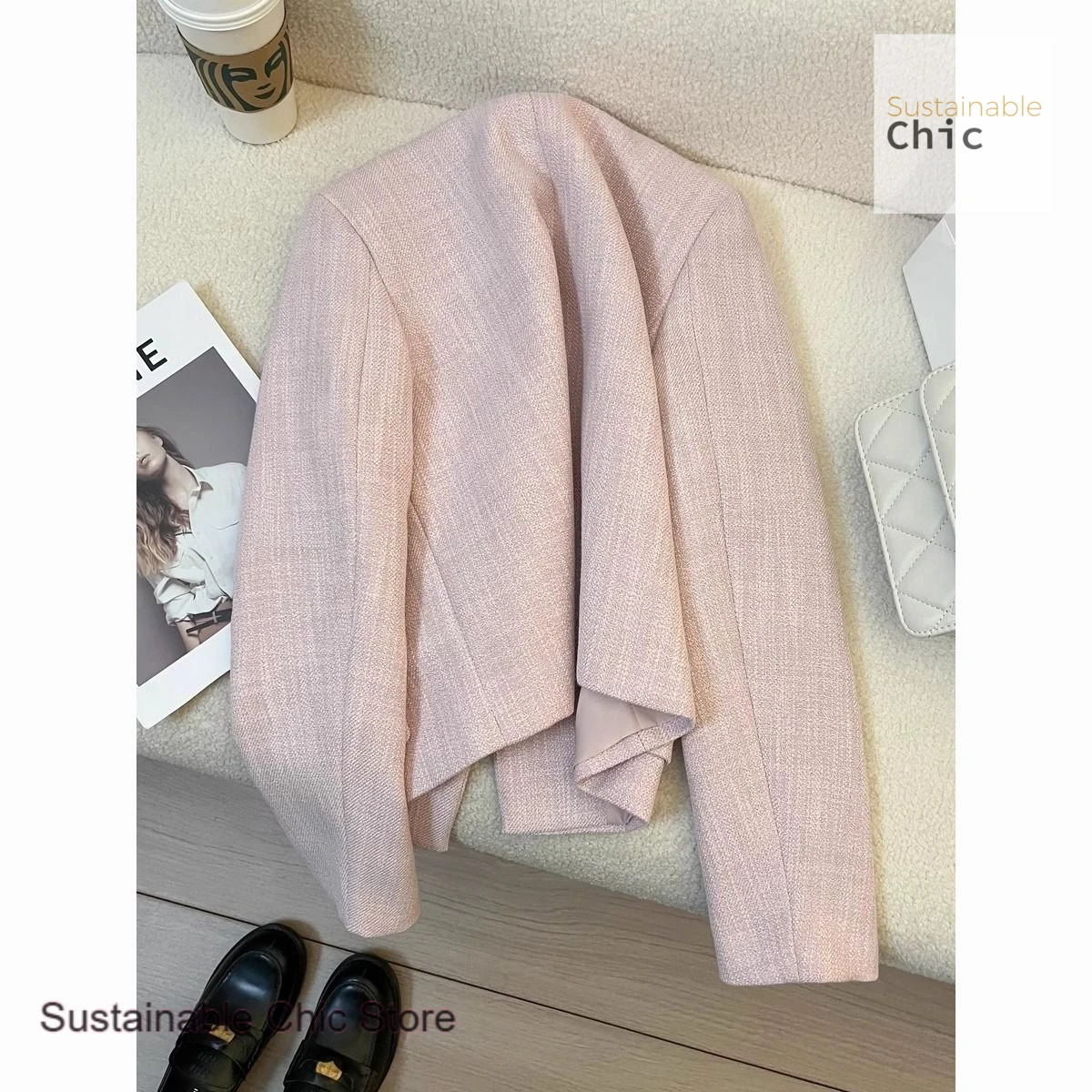 French style new pink ladies fragrance wind suit jacket women's spring and autumn fashion temperament senior Joker short coat.