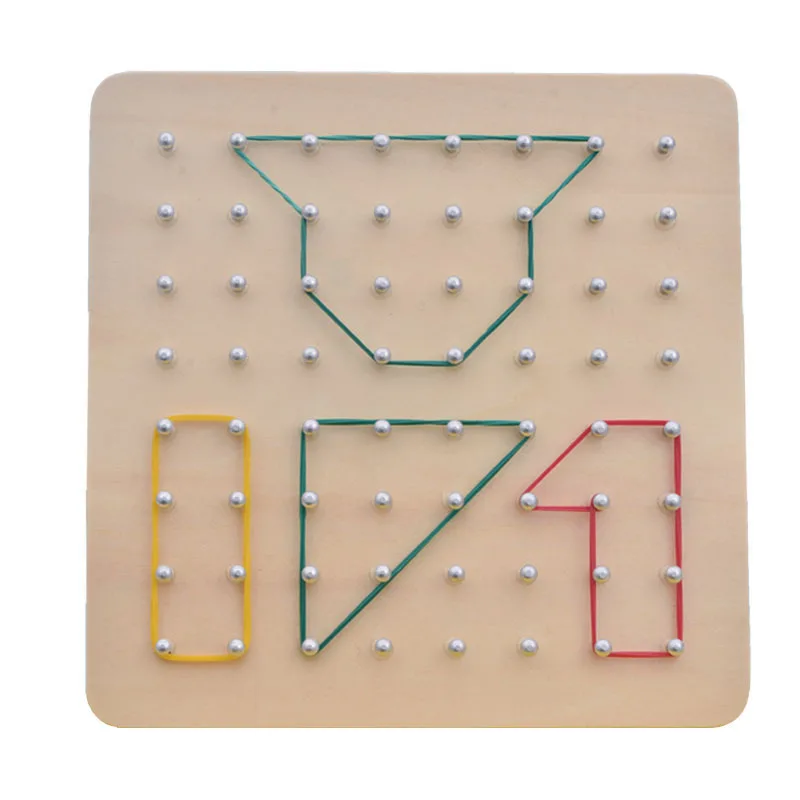 Ensemble de jouets mathématiques en bois pour enfants, Montessori dos, forme géométrique, élastique, jeu de société à ongles, vec, blocs de motifs mathématiques