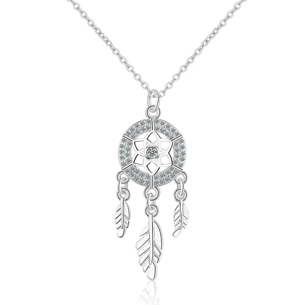 

S925 Sterling Silver Dream Catcher Necklace For Women Simple Carved Zircon Clavicle Pendant Necklace Holiday Jewelry Gift