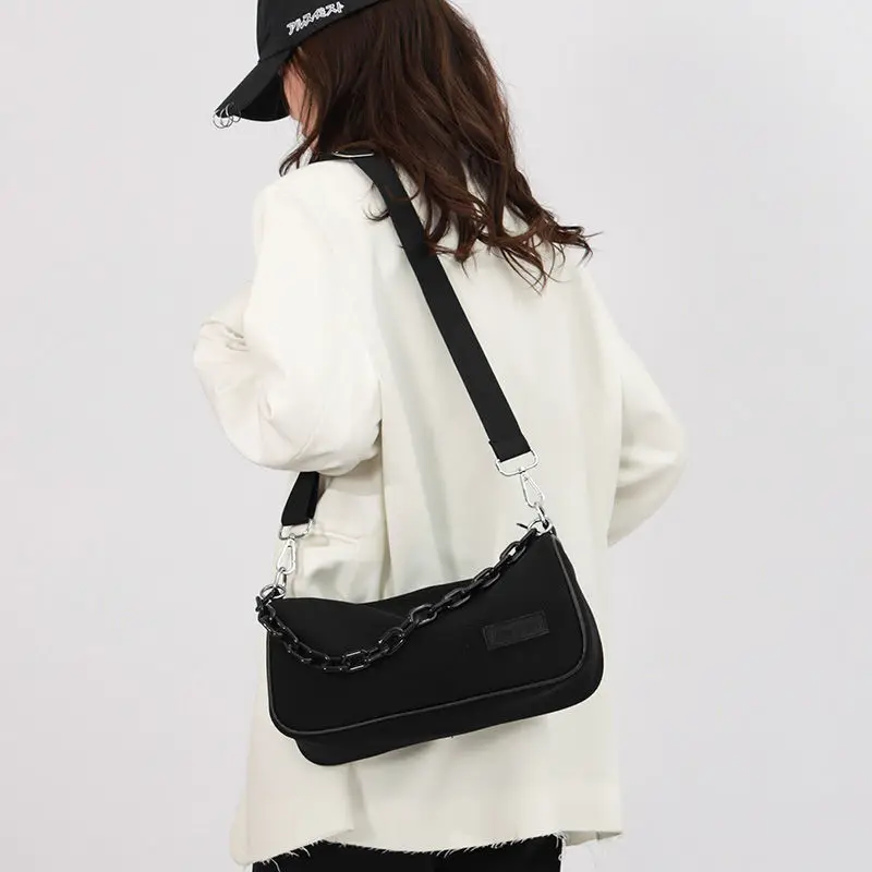 Women Bag 2023 New Summer Nylon Bucket Solid Zipper Soft Chains Shoulder Bag Handbag Pures And Bags Crossbody Girls Bag