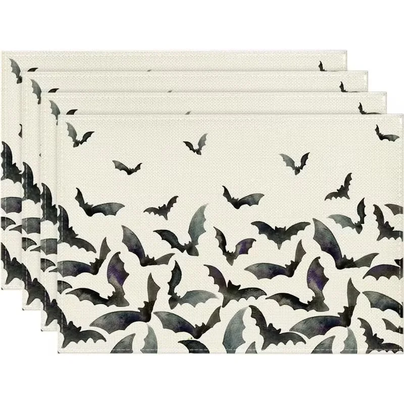 Crow Bare Tree Linen Placemats, Gothic Raven Printed Table Mats, Spooky Home Dining Decoration