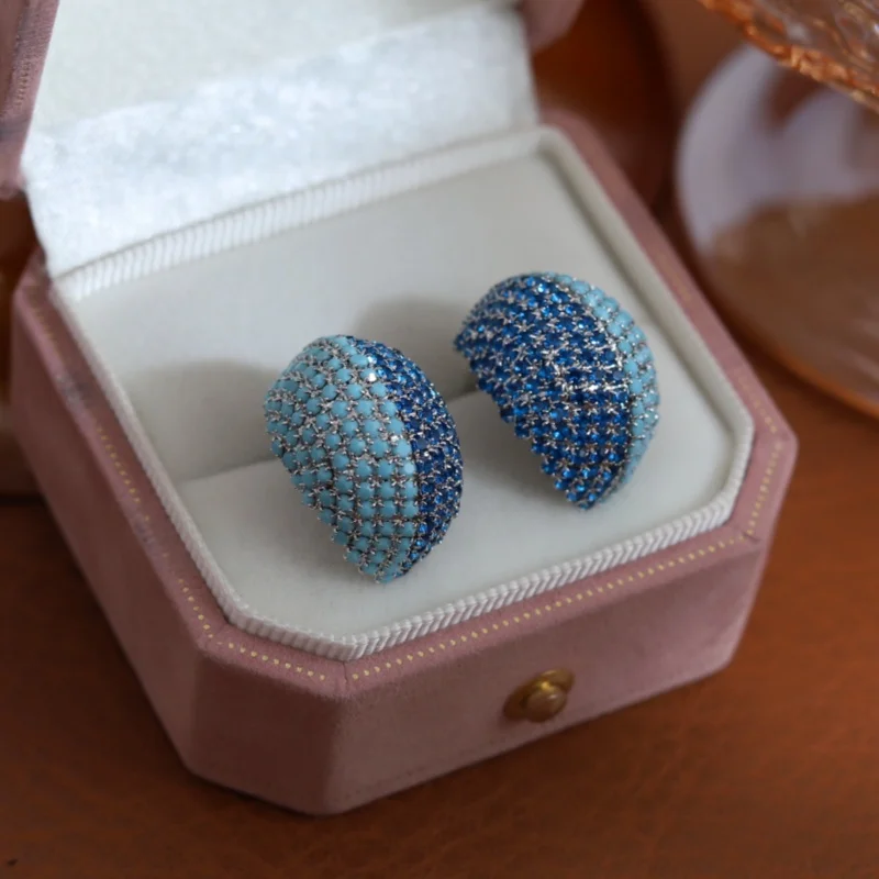 تصميم كوري جديد مجوهرات عصرية مطلية بالفضة أقراط فاخرة من الزركون الأزرق إكسسوارات الحفلات النسائية الأنيقة #2