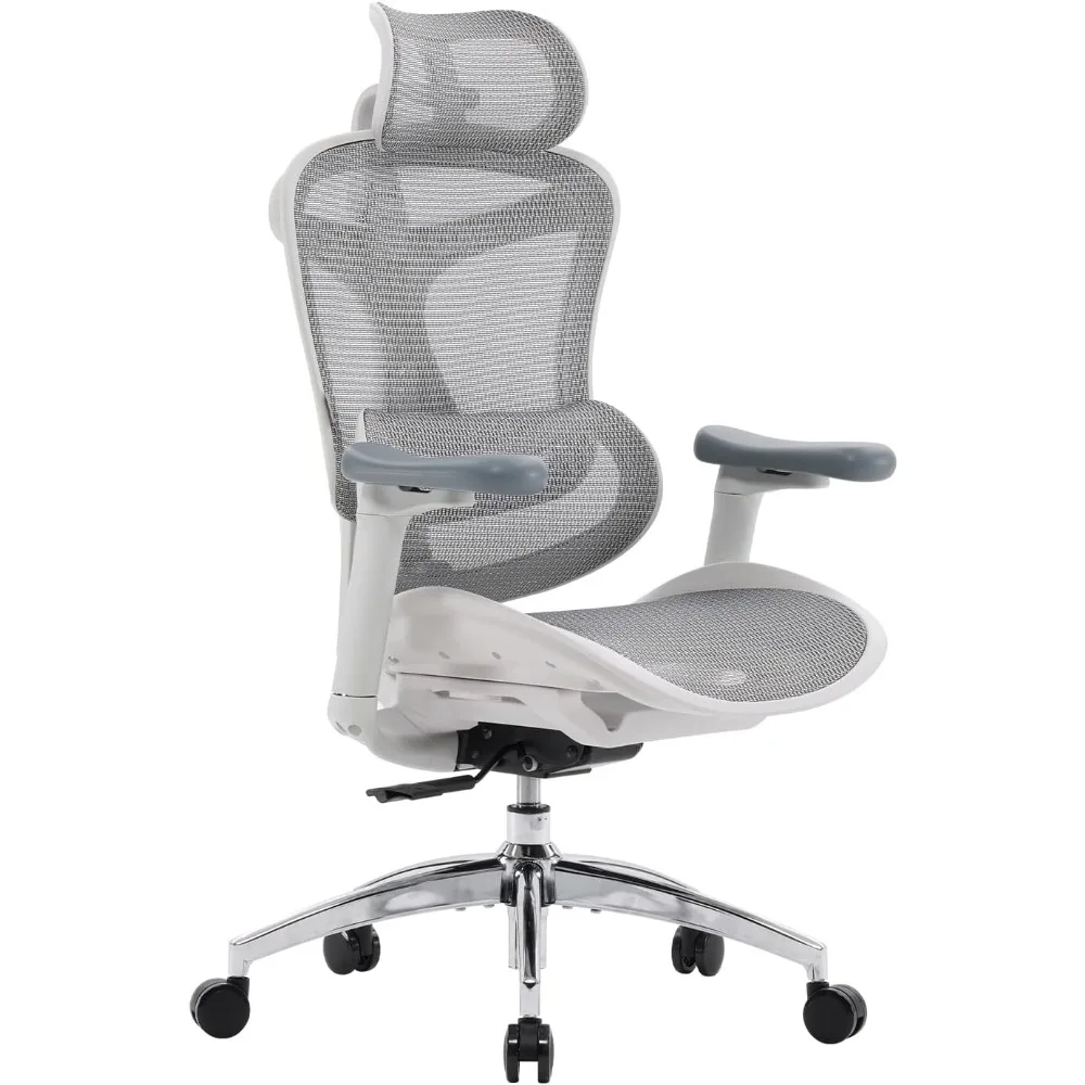 

Ergonomic Home Office Chair with Adjustable Seat Depth, 3D Armrests, and Dynamic Lumbar Support - Grey