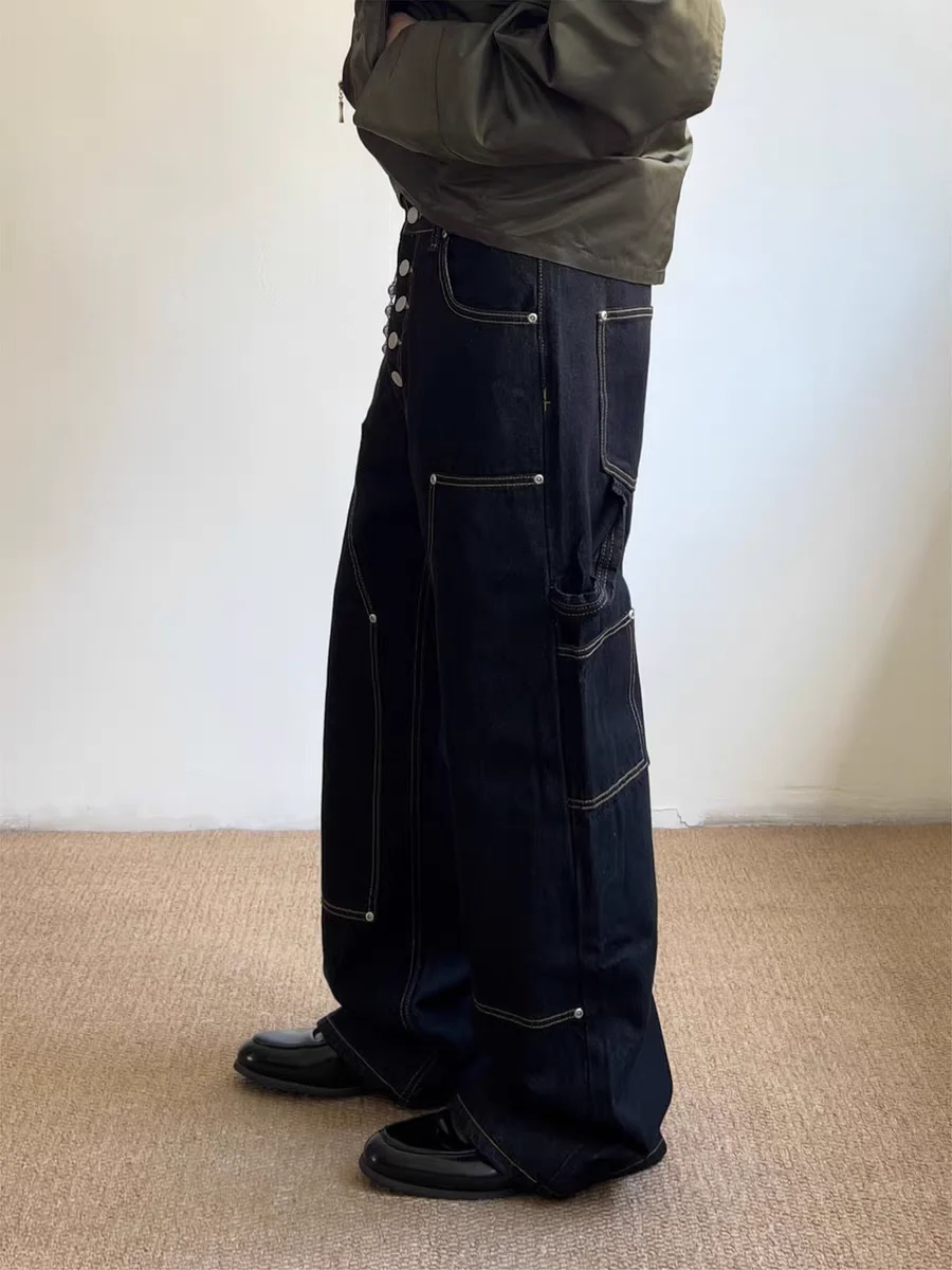 

Джинсы в стиле ретро-американский кэжуал с прямыми штанинами, свободного кроя, удобные, из денима, для мужчин и женщин