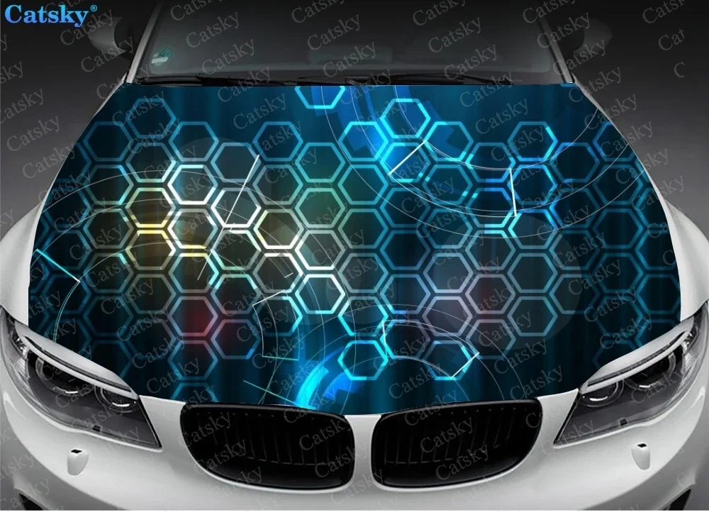 Futuristic Hexagon DIY Car Hood Vinyl Stickers Wrap Vinyl Film Engine Cover Decals Sticker Universal Car Hood Protective Film