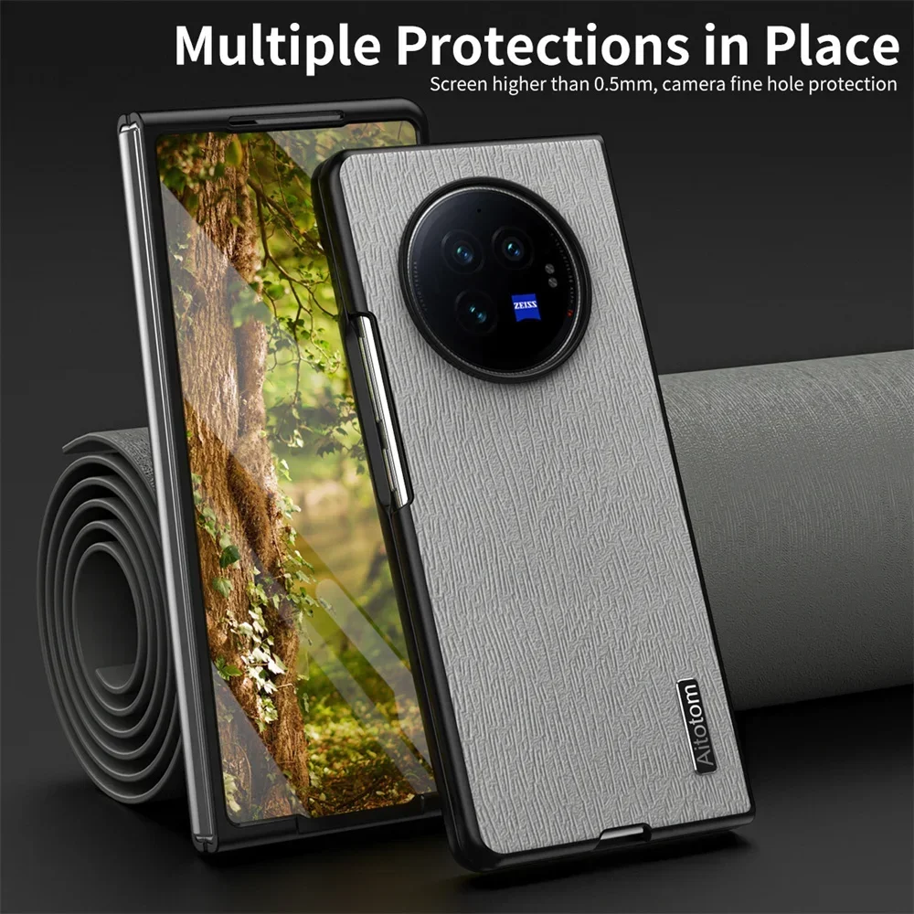 Leather Wood Pattern Case for  VIVO X Fold 3 Pro X Fold 2 X Fold X FLIP 4G 5G PC Bumper Slim Shockproof Protection Case