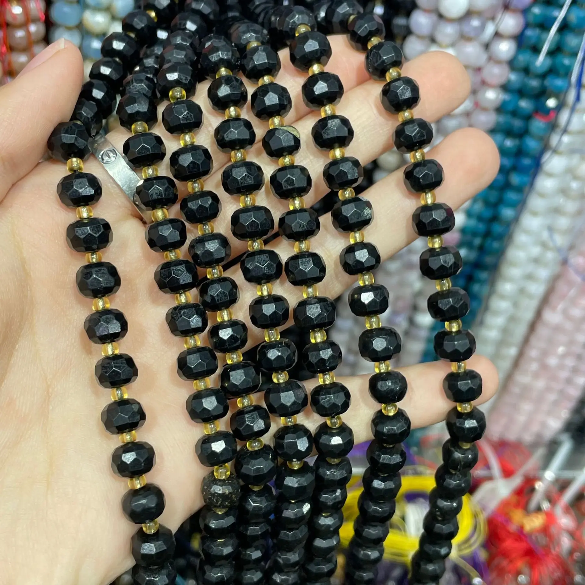 6x8mm Natural Black Tourmaline Faceted Wheel Abacus Beads Work in Progress DIY Necklace Bracelet with Beads Wholesale