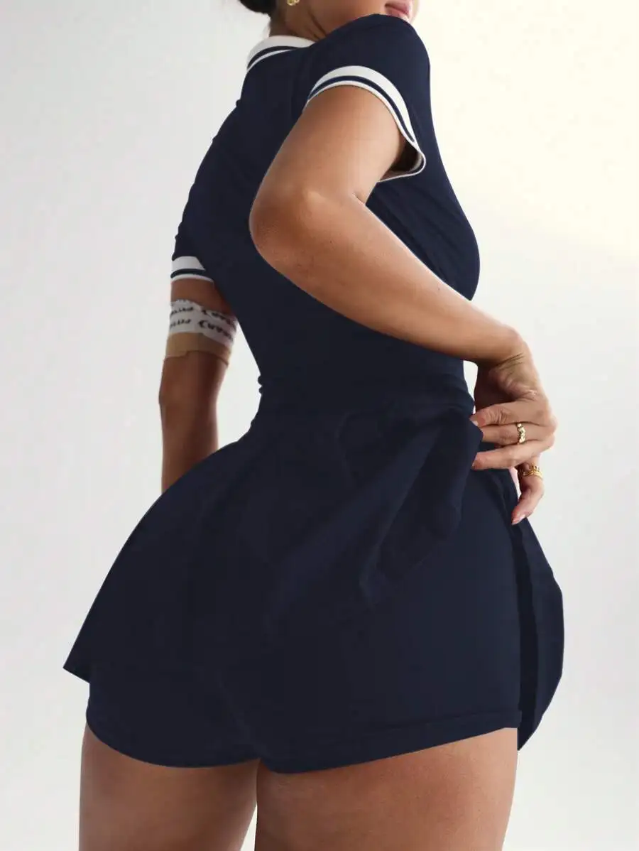 

Blue Tennis Dress With Flared Skirt Athletic Sportswear For Women