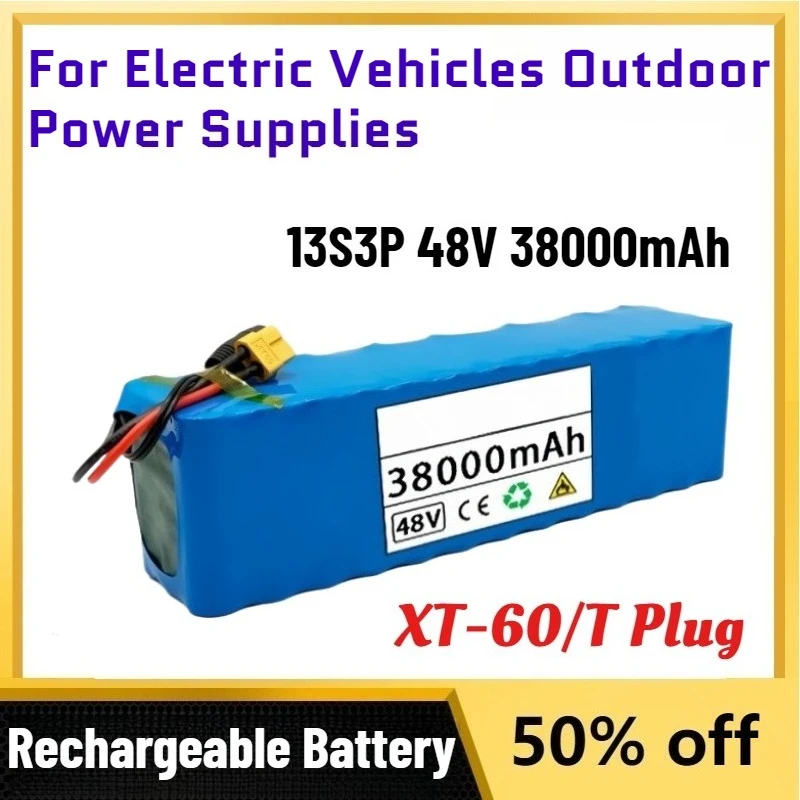 New XT-60/T Plug 13S3P 48V 38000mAh 18650 Rechargeable Lithium-ion Battery for Electric Vehicles Outdoor Power Supplies