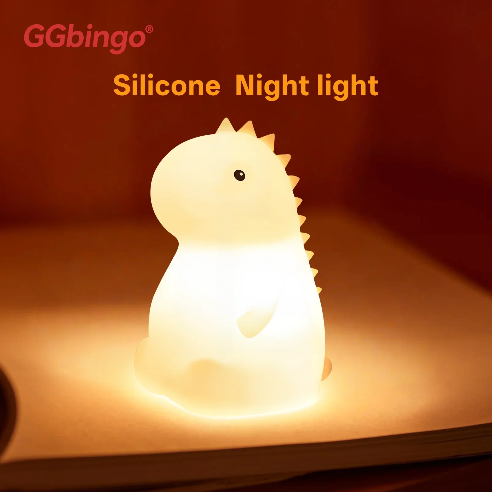 GGbingo RGB Silicone Dinosaur Night Light USB Rechargeable LED Lamp Tap Control Light with Soft Light for Bedroom Decor Gift
