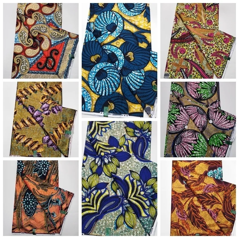 

African Grand Wax Fabric Ankara Glitter Batik Pagne Loincloth Stuff Golden 100 Cotton New For Sew Wedding Diner Dress 6yard