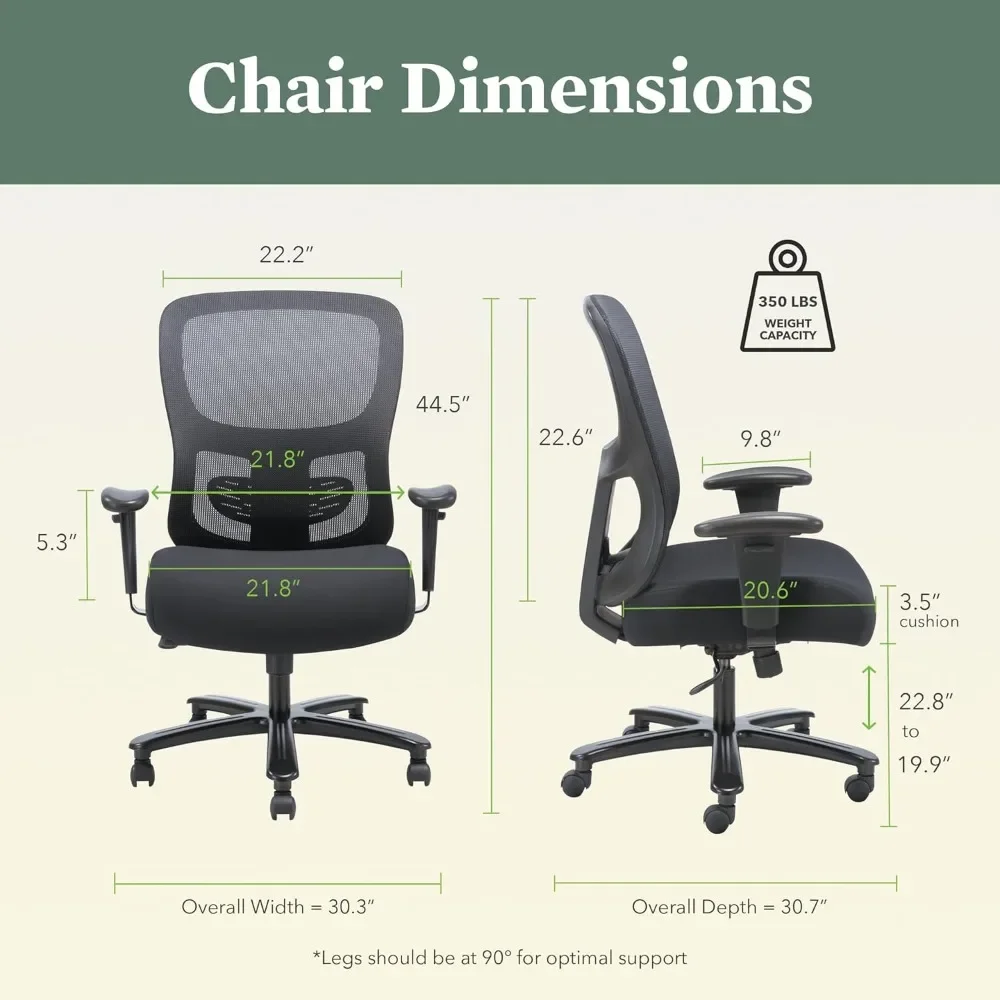 Sadie Big and Tall Office Chair, Ergonomic Office Chair with Mesh Back, Lumbar Support, Home Office Desk Chairs, 350 lb Max