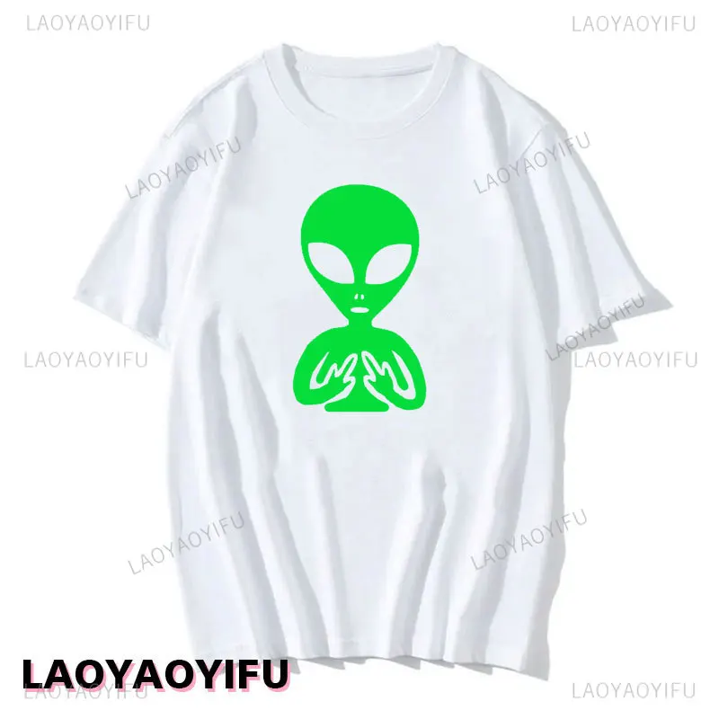 Middle Finger Green Alien printed T-Shirt Funny 90s Hipster Graphic Cotton T Shirt Fashion Summer Short Sleeve man women Tshirt