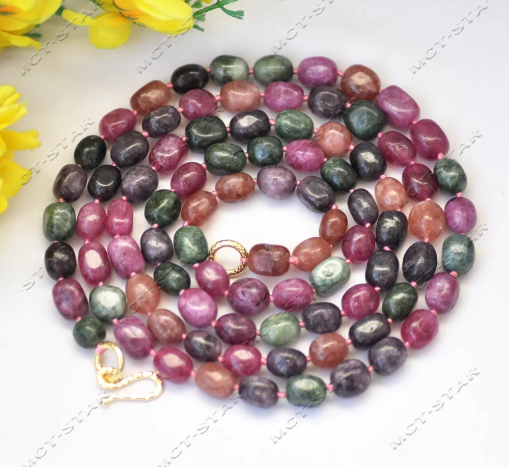 Z13208 Natural 50\'\' 13mm Rose Green Purple Square Tourmaline Necklace Custom jewelry