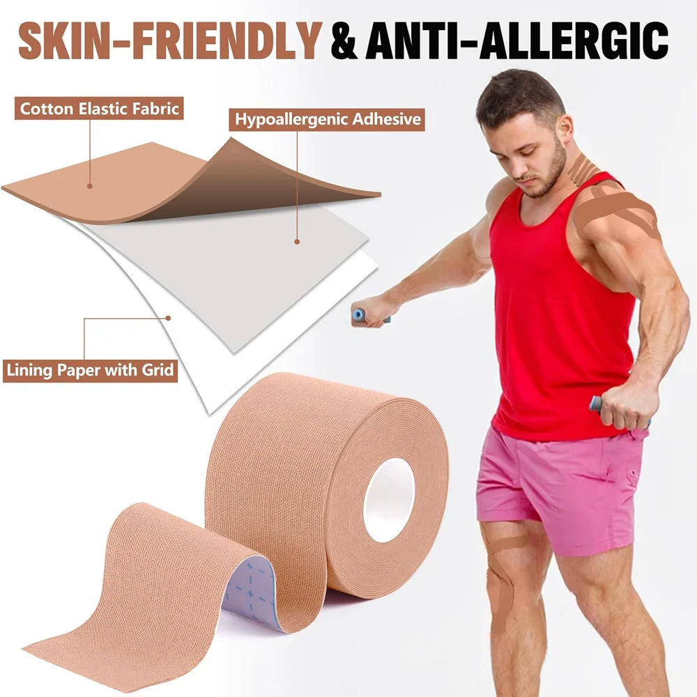 

Kinesiology Tape 5 x 5cm Waterproof Athletic Uncut Kinetic Tape Knee Bandage for Exercise and Daily Use Sports Muscle Tape