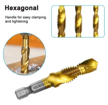 Titanium Plated Tap Drill Bits Set Hex Shank HSS Screw Machine Compound Hand Tools for Drilling And Tapping Metric Threads