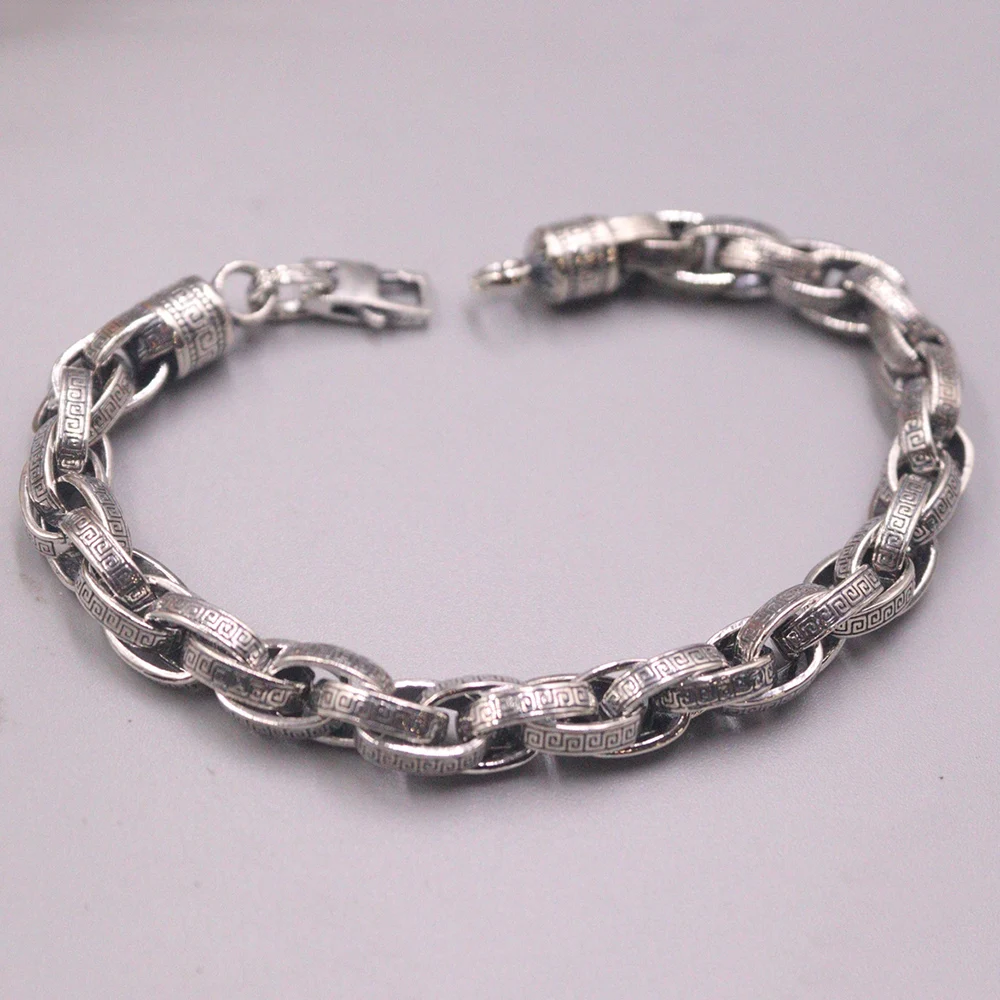 

New Real 925 Sterling Silver Women Men Lucky Carved Oval Singapore Chain Link Bracelet