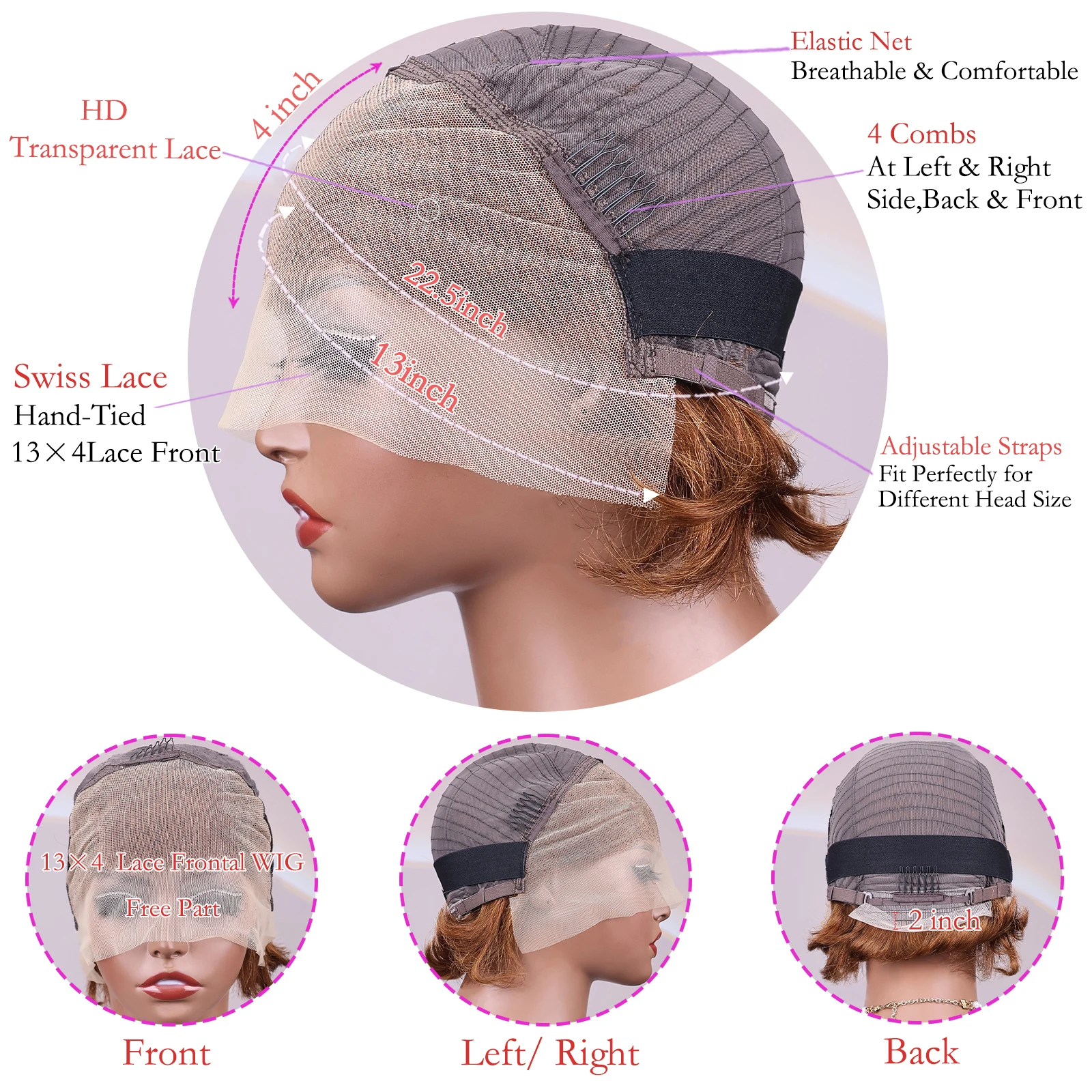 Perruque coupe lutin courte Bob perruques 13x4 dentelle avant perruques droites pré plumées Transparent HD dentelle coupe lutin perruque fête quotidienne mère cadeau