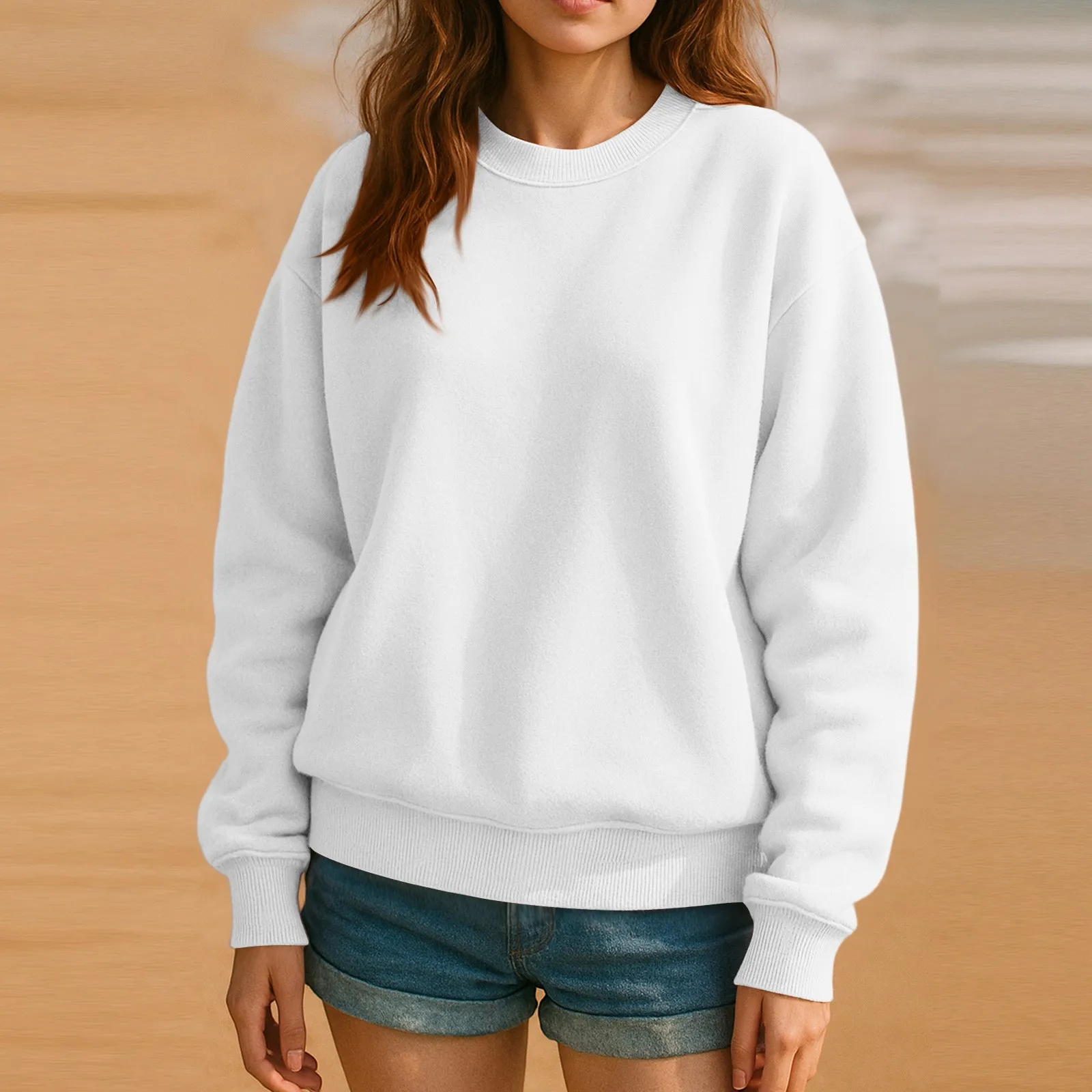 Sweatshirt met ronde hals voor dames Herfst Grafische sweatshirts Vakantie Lange mouw Drop-shoulder trui Dameskleding met lange mouwen