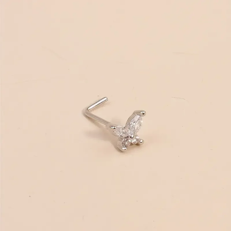 1pc Simple Mini ButterflyL-Shaped Nose Stud Nail Ring Simple Zinc Alloy Nose Piercing Jewelry