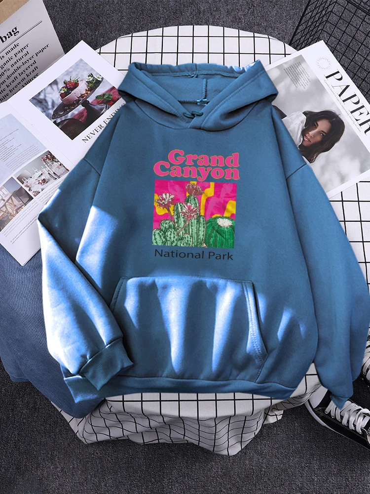 Grand Canyon National Park Cactus Sweats Hooded Sports Hooded Tracksuit Simple Hat Rope Pullover Creativity Pocket Female Tops