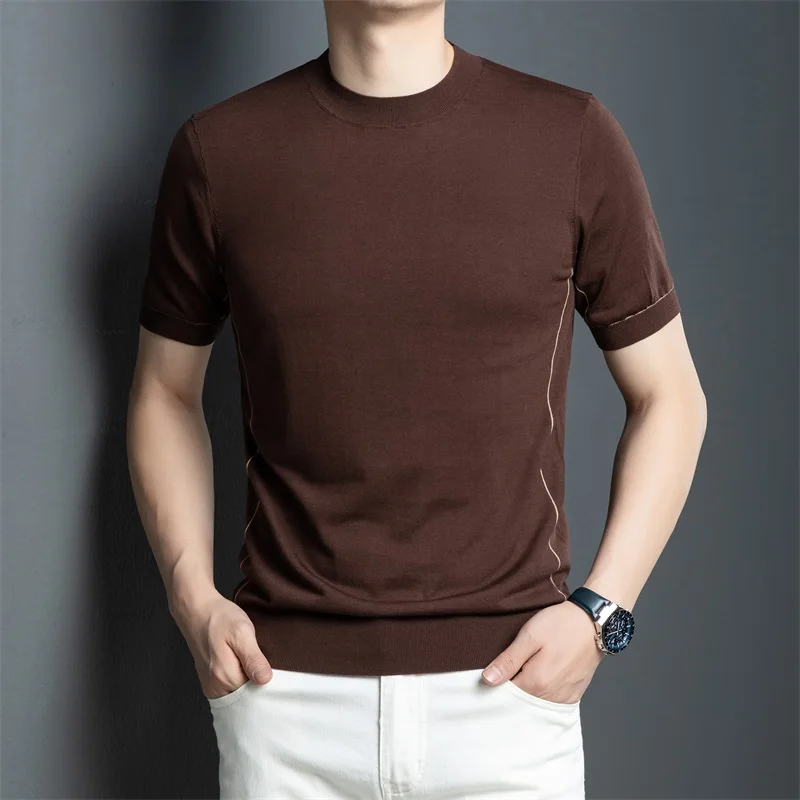 T-shirt Lyocell 68,6% Primavera Estate Casual Maglieria in cotone di seta Manica corta Top elastici Pullover Camicie in maglia traspirante