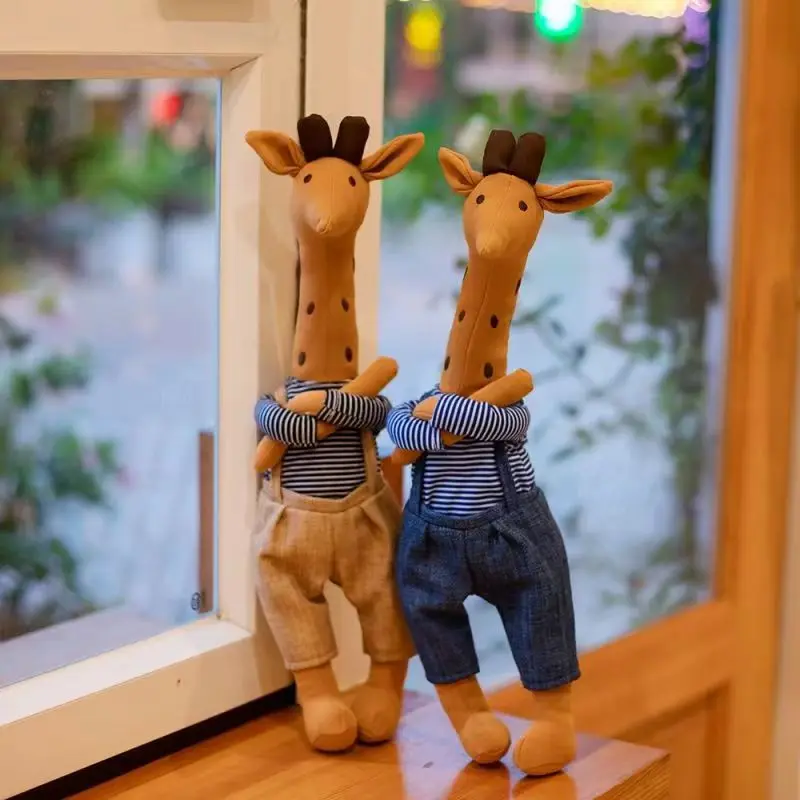 A 45cm giraffe plush toy, available in two colors (beige/blue work attire), a plush animal doll, perfect for decorative gifts