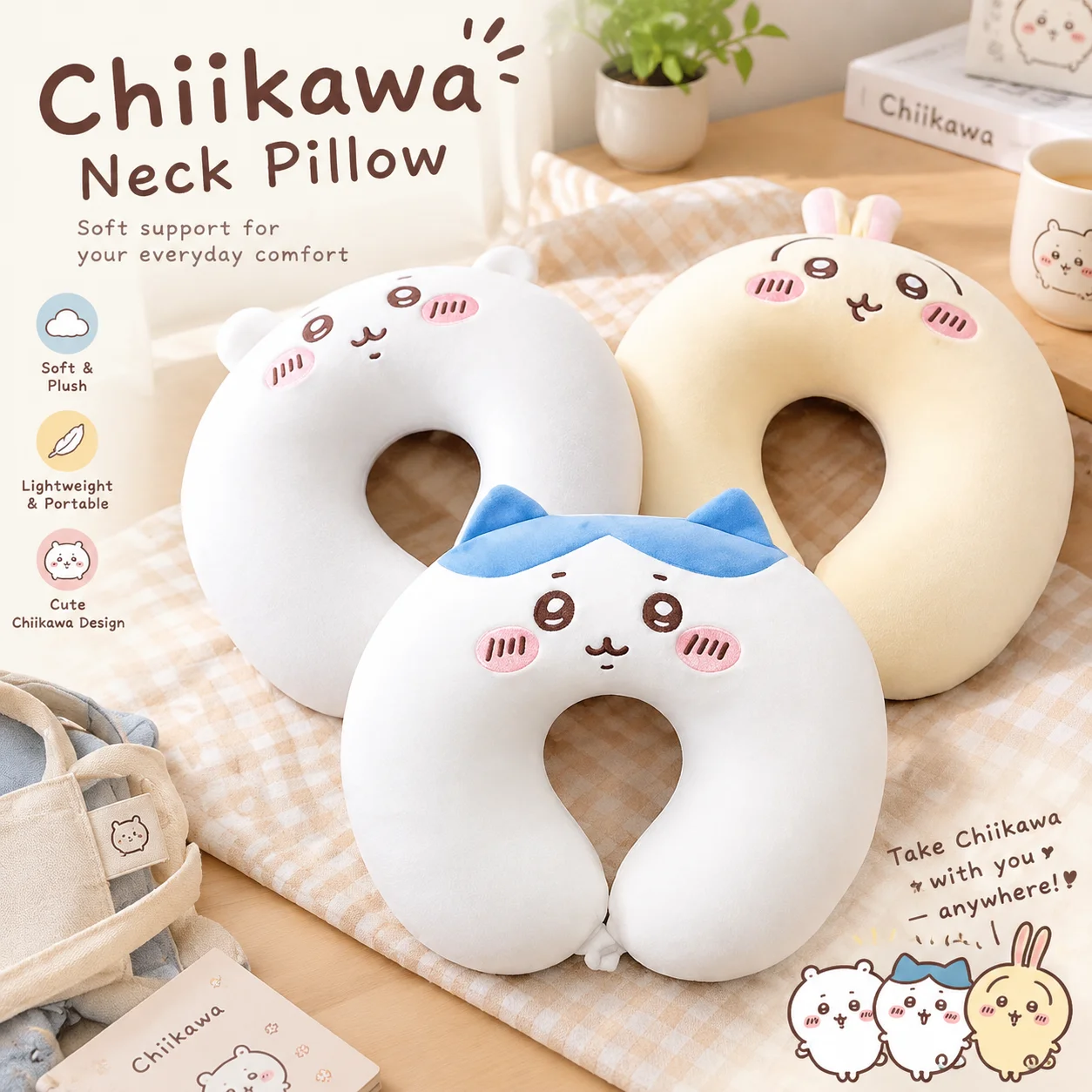 Chiikawa Hachiware Usagi Neck Pillow U Shaped Pillow Plush Doll Stuffed Toy Gift New Kawaii Cute Cartoon Anime Soft Plushie