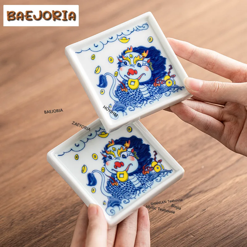 BAEJORIA Kirin Treasure Square Tea Cup Mat Boutique Ceramic Coaster Coffee Cups Anti-scald Placemats Heat Insulation Mat