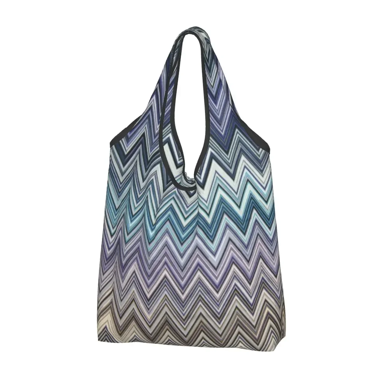 Home Bohemian Groceries Shopping Bags Funny Shopper Shoulder Tote Bags Capacity Portable Zigzag Boho Pastel Handbag