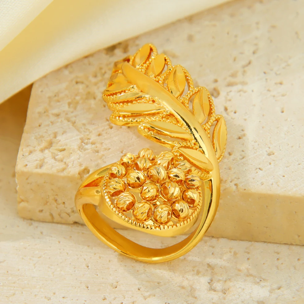 Arabische Mode Unregelmäßige Perlenringe 24k Vergoldet Nigeria Braut Hochzeitsring Dubai Damen Arabesque Vintage Schmuck Geschenke – Detail 8