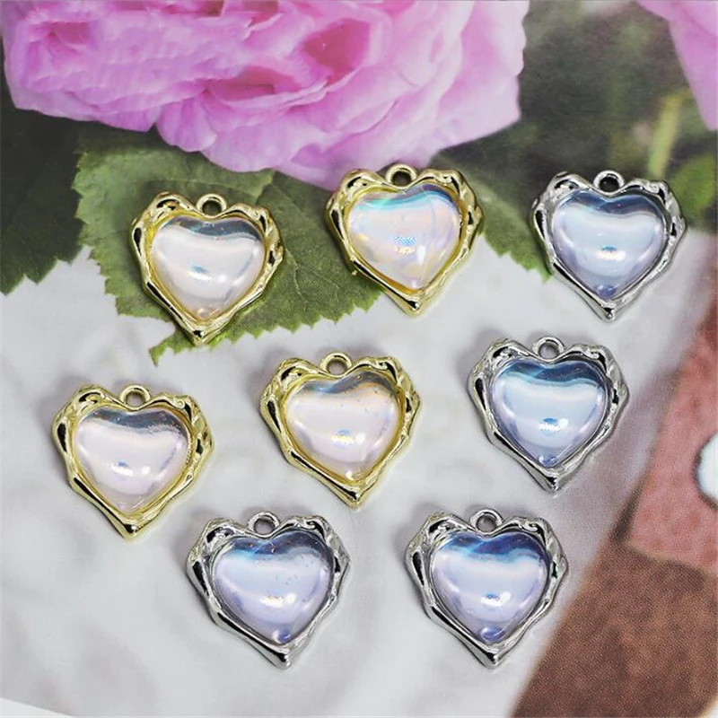 10Pcs/Lot New Creative Crystal Heart Charms For Diy Earrings Necklace Pendant Jewelry Making Craft Accessories Material