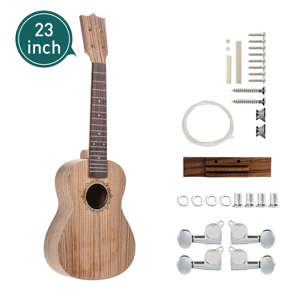 23\'\' 26\'\' Inch DIY Ukulele Zebrawood Hawaii Guitar Gitar Guitarra Zebra Wood Body Rosewood Fingerboard Peg String Bridge Nut SET