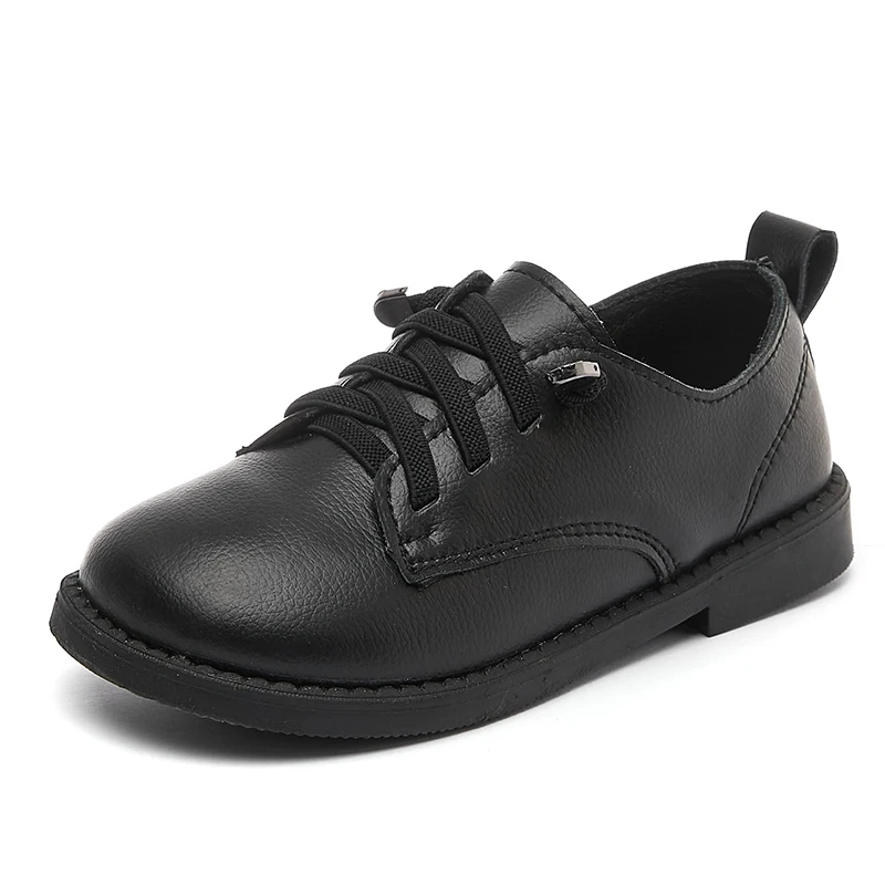 Children\'s Boys Leather Shoes 2023 New Black Lace-up Britain Style Simple UK Uniform School Shoes Flat Kids Fashion Casual Shoes