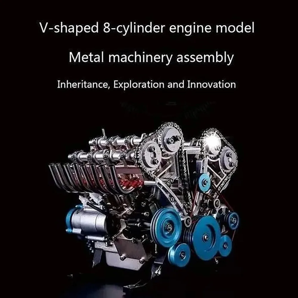 8-Cylinder Car Engine Model Kit Full Metal Resin Car Engine Assembly Kit Model Toys DIY Simulation Metal Engine Model Kits