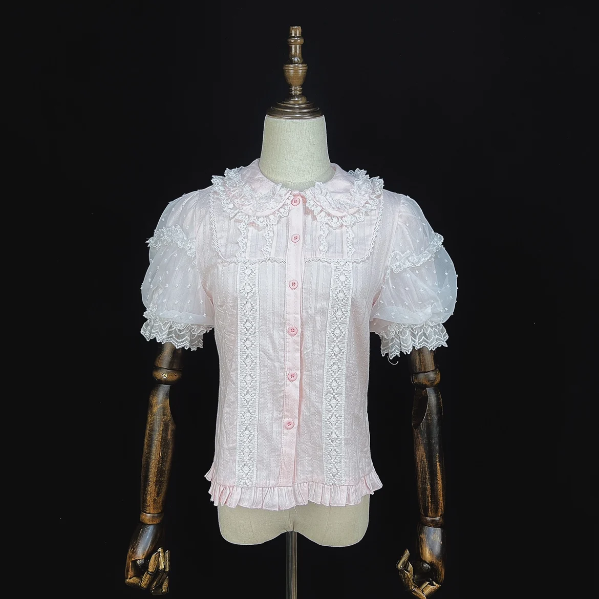 Elegant Lolita Sweet Peter Pan Collar Cotton Short Sleeve Cute Shirt Summer New Lace Puff Sleeve Versatile Age Reducing Shirts