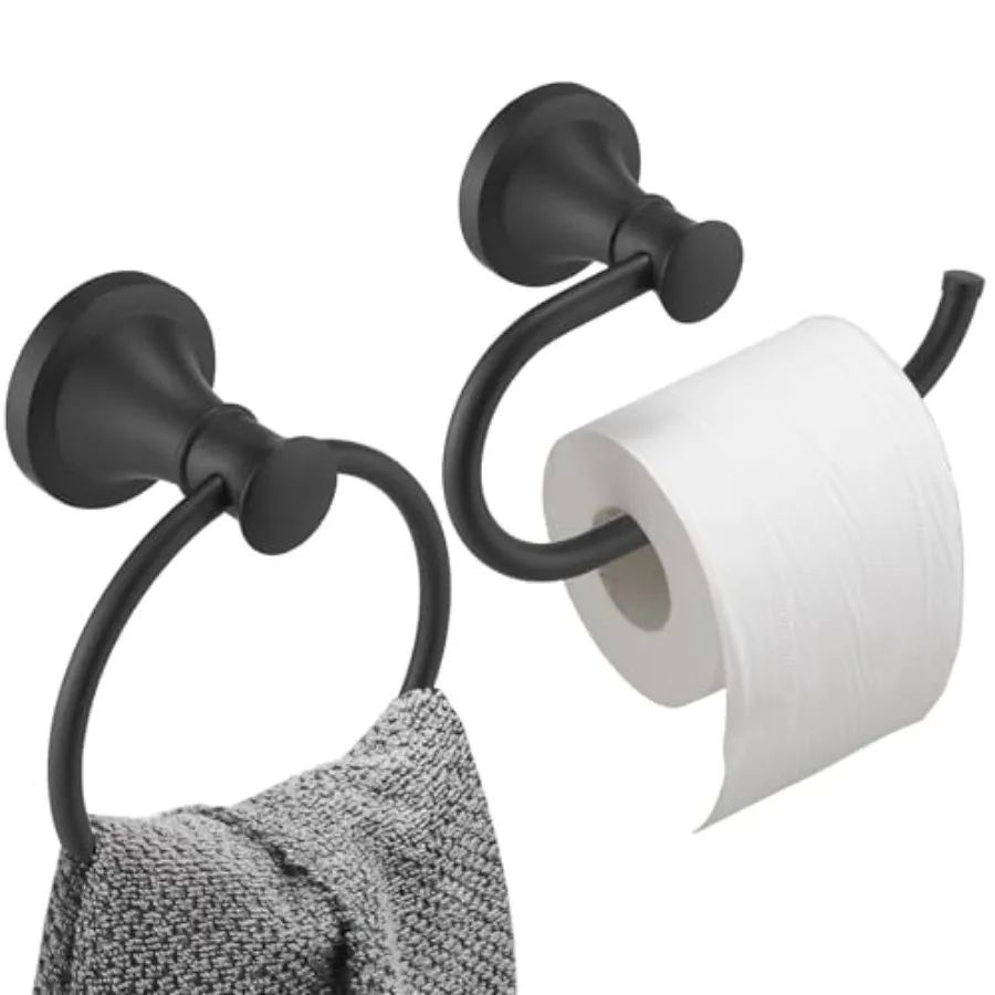 

Bathroom Bar Set, Wall Mounted Bathroom Hardware Fixture Tissue Roll Holder Towel Rack Hand Towel Ring, Toilet Paper Holder,2 P